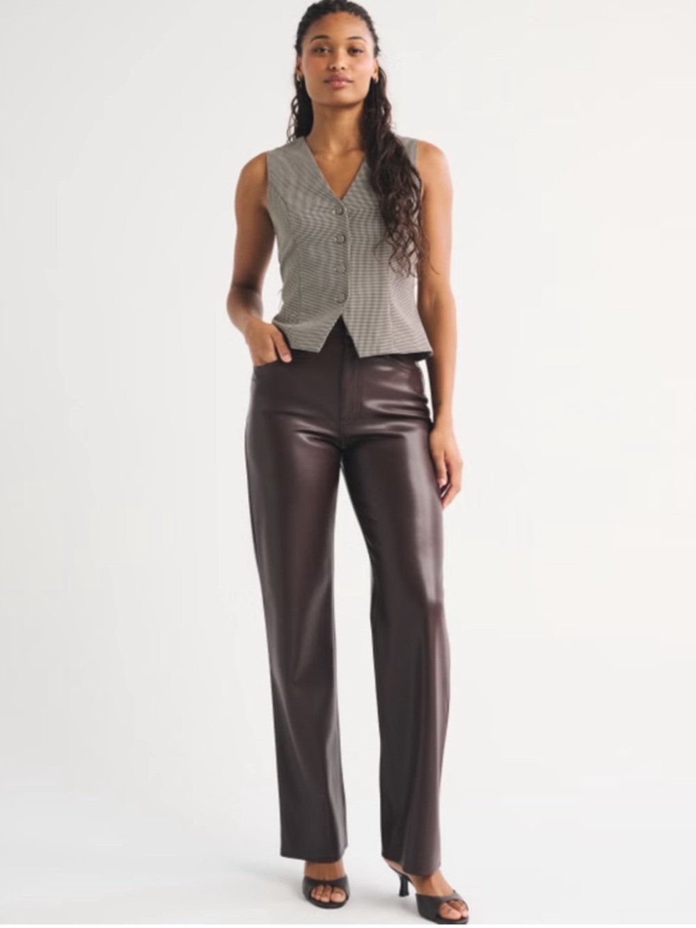 Abercrombie & Fitch Straight-Leg Vegan Leather Pants - Dark Brown